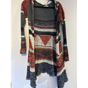 Mudd Vintage Aztec Print Duster Sweater Hooded Y2k 00s Boho Cowgirl Staple XS